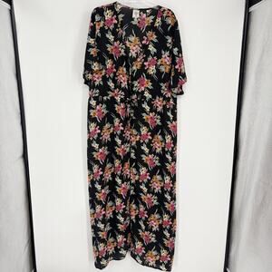 Self Esteem Black Floral Button Front Maxi Dress Size 3X